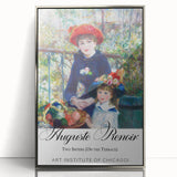 Mid-century modernist art featuring a Camille Pissarro design in muted earth tones, framed in silver acrylic.