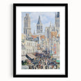 Extra large, colorful abstract art print of a textured scene by Camille Pissarro in a black frame.