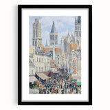 Extra large, colorful abstract art print of a textured scene by Camille Pissarro in a black frame.