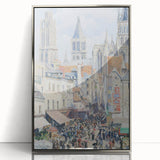 Mid-century modernist art by Camille Pissarro, featuring a rural landscape in muted colors, framed in silver acrylic.