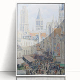 Art deco poster of a Camille Pissarro design in muted green and beige, acrylic print framed in white.