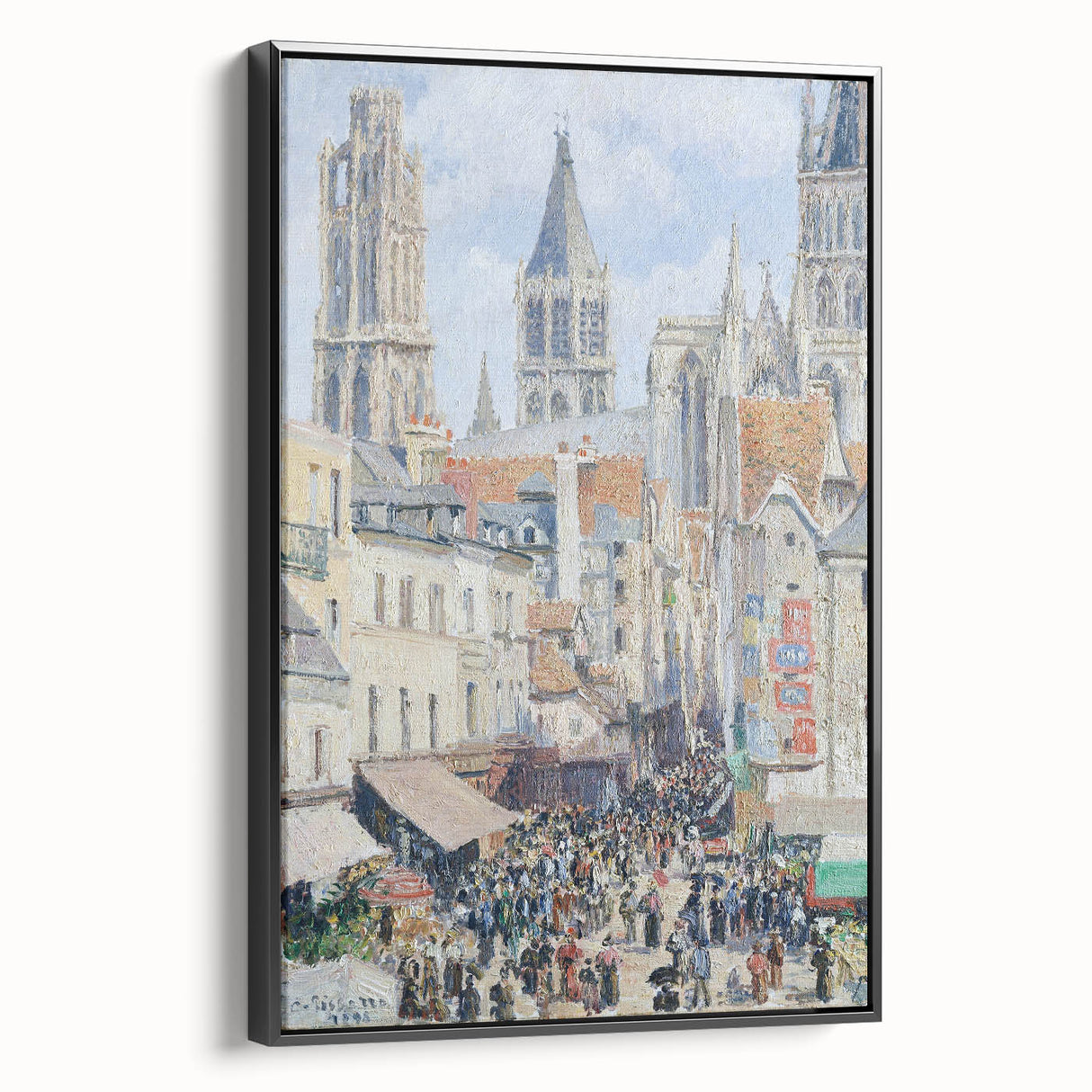 Black and white vintage poster art of a landscape painting on framed canvas, ideal for bedroom wall decor.