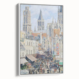 Vintage poster art of a colorful Camille Pissarro painting on extra large framed canvas, ideal for living room decor.