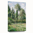 Acrylic print of Camille Pissarro's artwork featuring a rural landscape in muted green and blue tones.