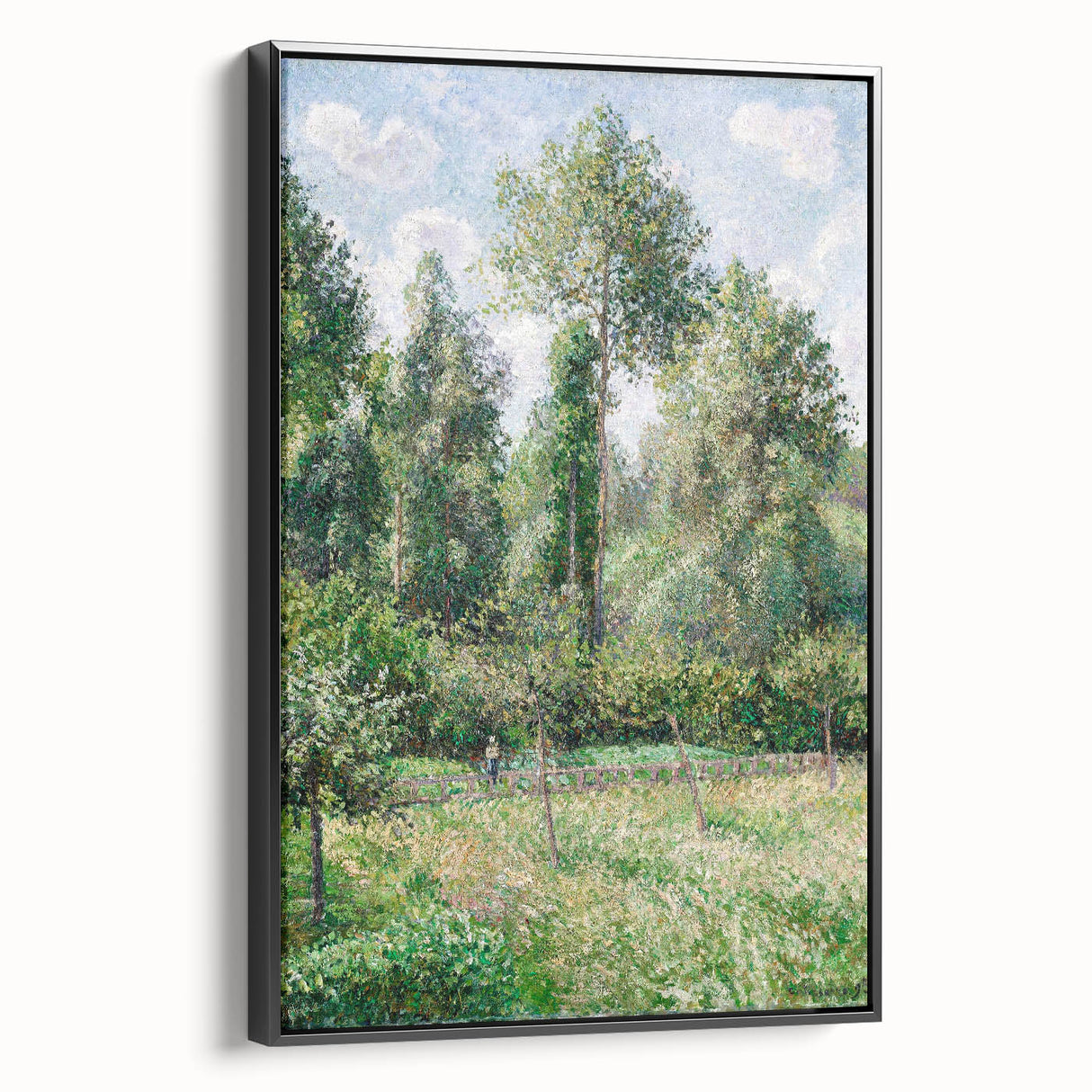 Black and white wall art featuring a vintage poster art style landscape painting on framed canvas, ideal for bedroom decor.