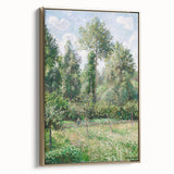 Framed canvas featuring a vintage-style landscape painting by Camille Pissarro, with muted earth tones.