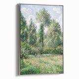 Framed canvas featuring a Camille Pissarro landscape painting with vibrant greens and blues.