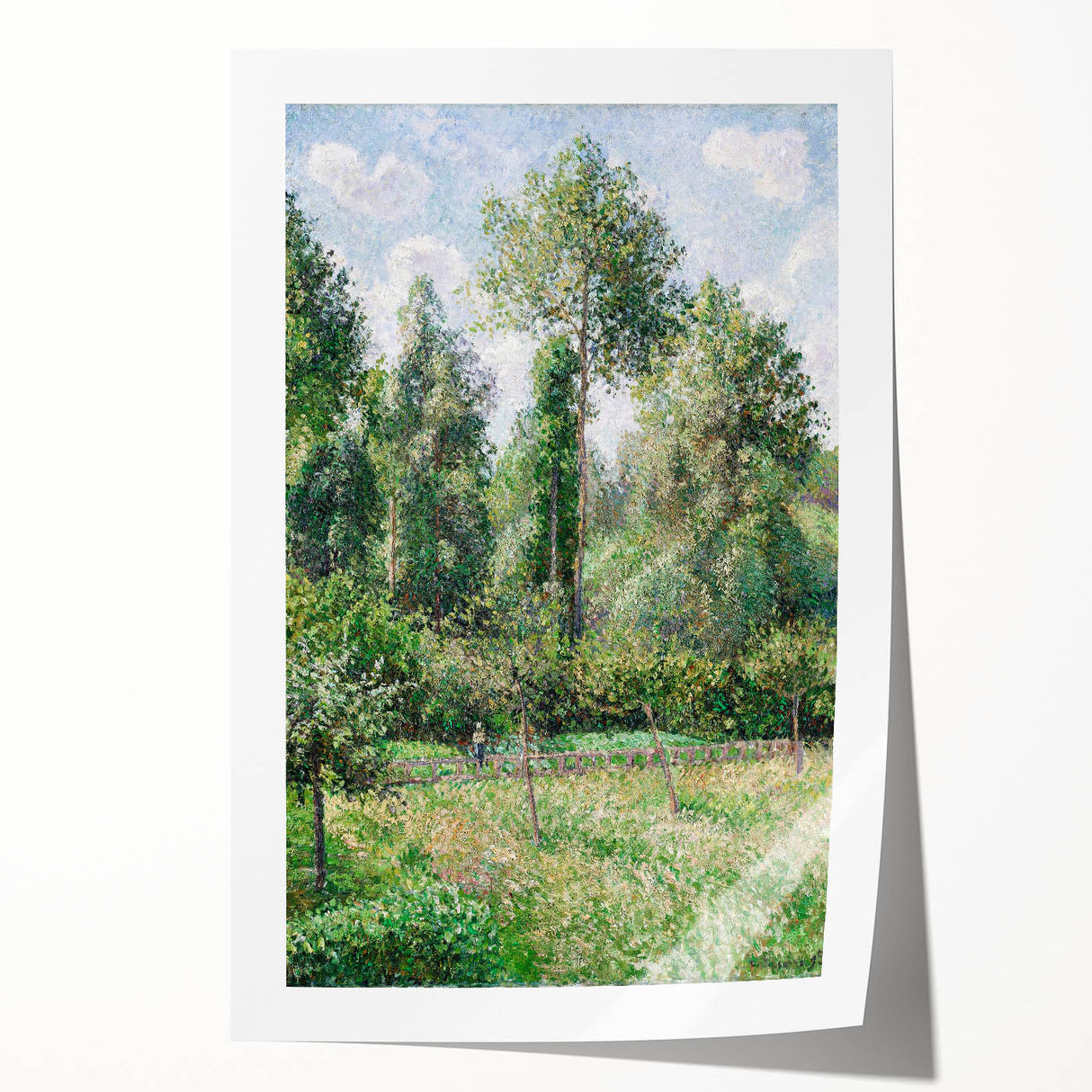 Rolled print of a Camille Pissarro-inspired floral art piece in pastel shades.