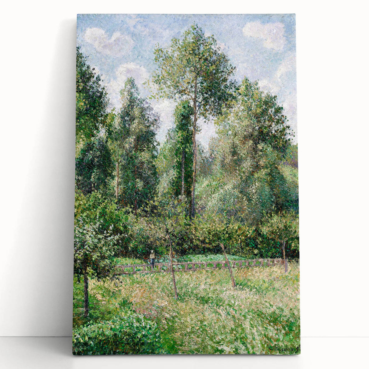 Black and white impressionist painting of a rural scene on stretched canvas, ideal for kitchen wall art.