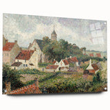 Acrylic print of Camille Pissarro's impressionist painting, featuring earthy greens and blues, ideal for dining room decor.