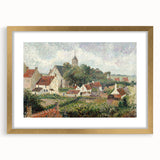 Extra large abstract art print of a textured Camille Pissarro design in a gold frame, ideal for living room decor.