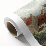 Art Deco poster of a serene landscape in soft green and blue tones on rolled canvas, ideal for nursery wall art.