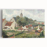 Black and white stretched canvas featuring a detailed Camille Pissarro painting, ideal for kitchen wall art.