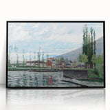 Large abstract wall art by Camille Pissarro featuring muted earth tones, framed in black acrylic.