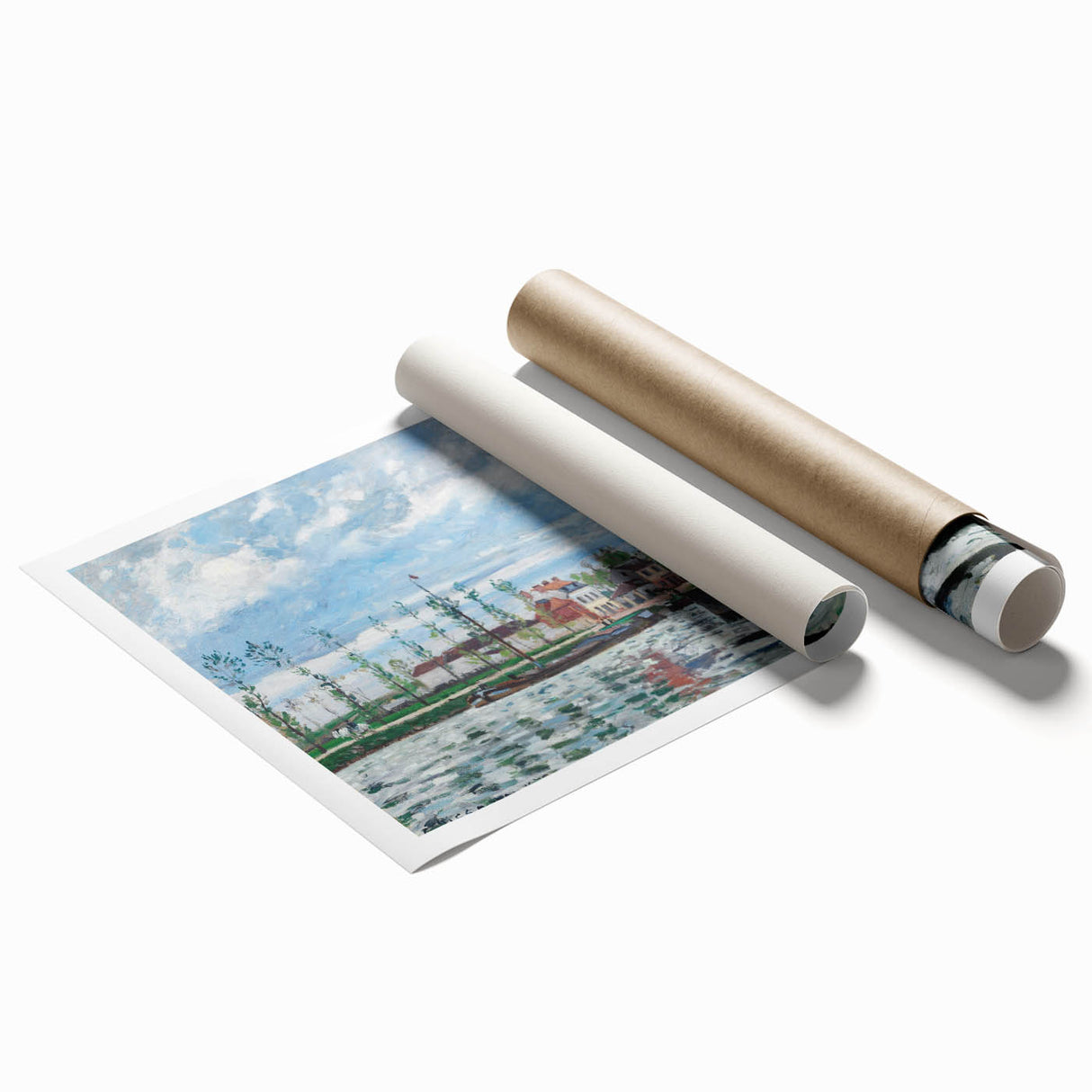 Extra large rolled print of a Camille Pissarro floral painting in soft pastel hues, ideal for classy bathroom wall art.