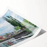 Extra large wall art featuring line art flowers in muted green and pink, rolled print format.