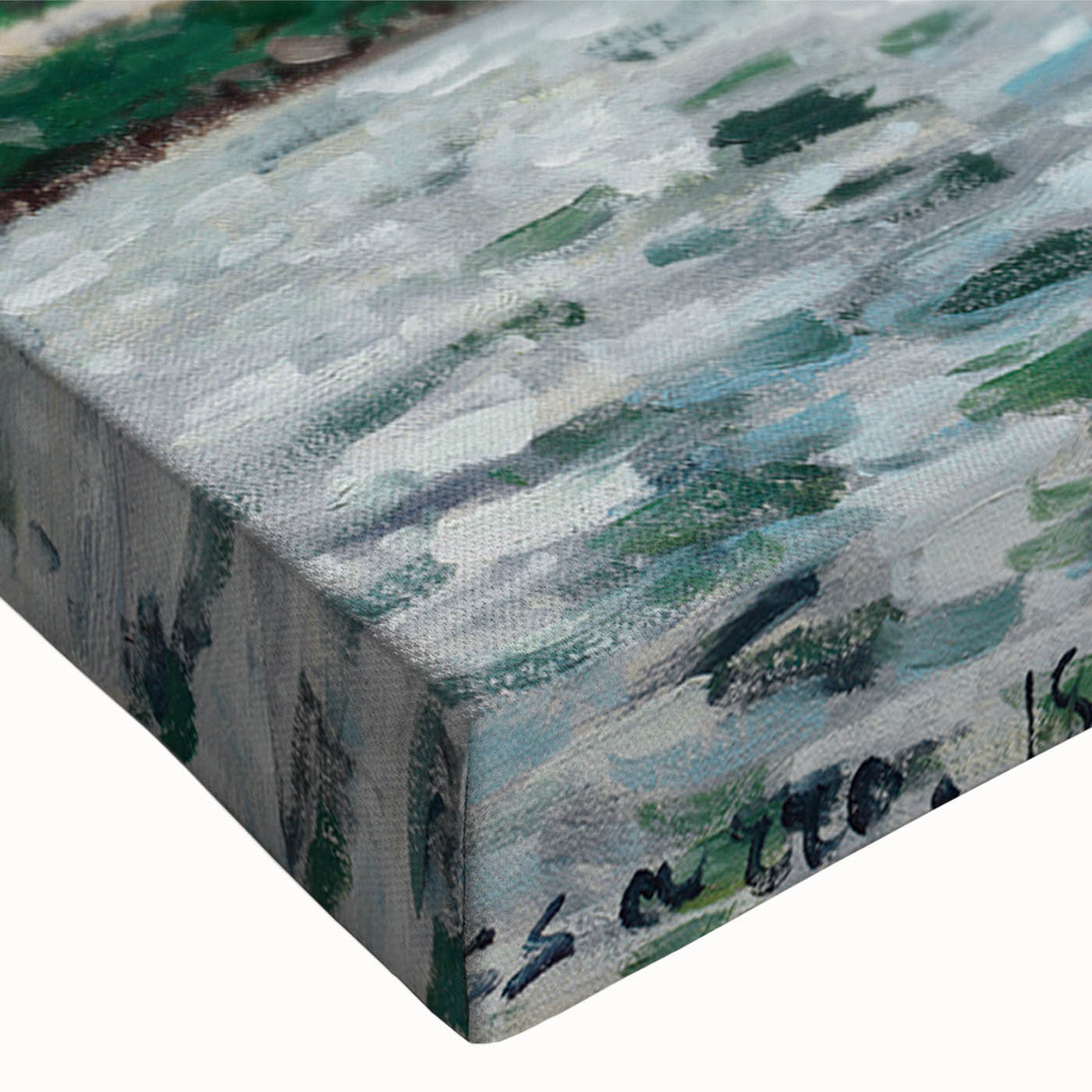 Black and white landscape painting on stretched canvas, featuring a tranquil rural scene, ideal for bedroom wall art.