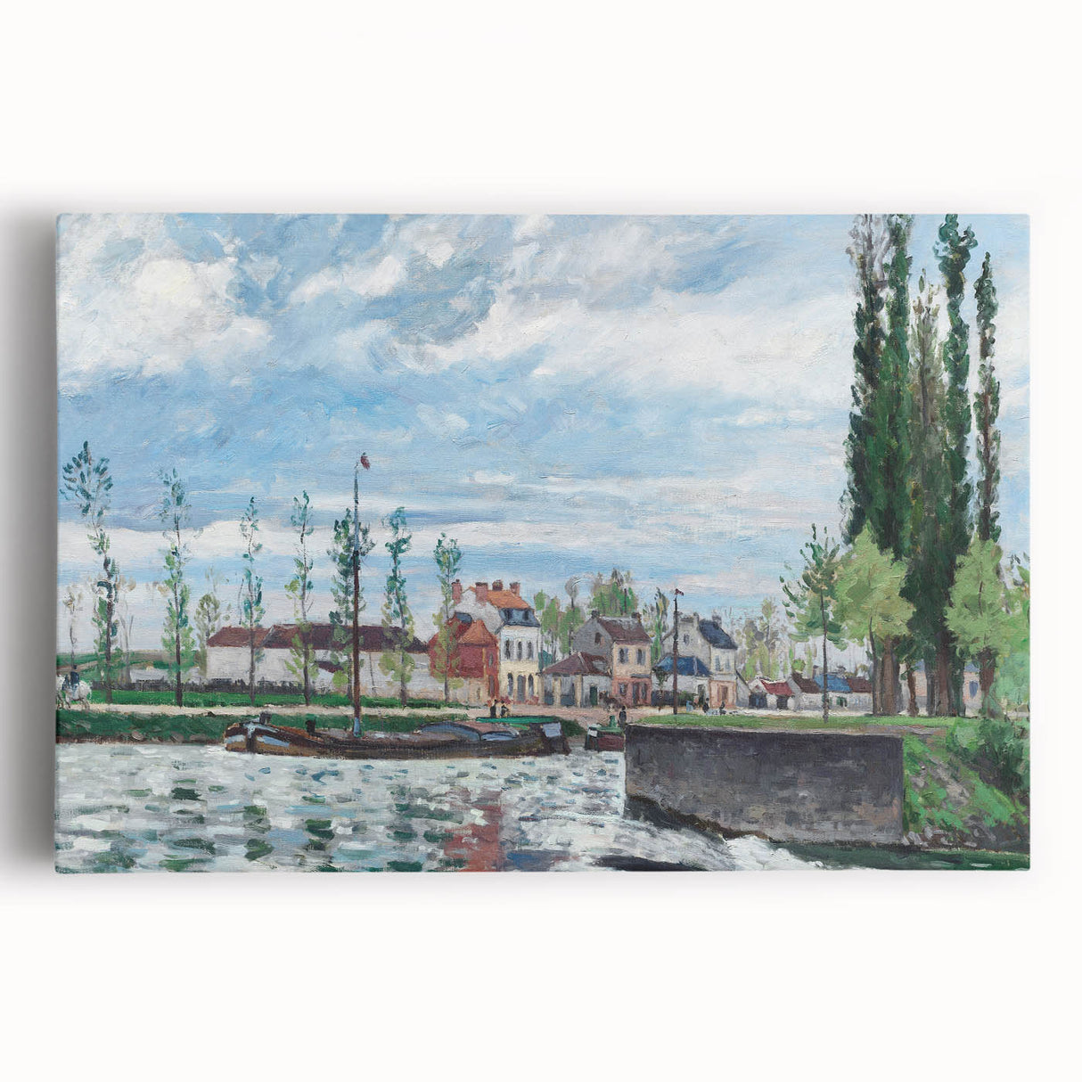 Black and white large canvas print of a Camille Pissarro painting, ideal for kitchen wall art.