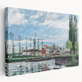 A side view of a stretched canvas featuring Camille Pissarro's impressionist artwork, ideal for kitchen wall art.