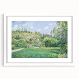 Abstract art print of a vibrant, multicolored cityscape on a white framed canvas, ideal for dining room decor.