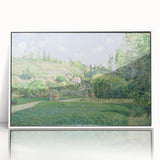 Art deco poster featuring a Camille Pissarro design in muted colors on a white acrylic frame.