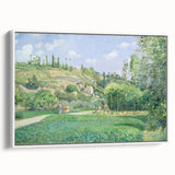 Vintage poster art of a colorful, impressionist landscape on extra large framed canvas, ideal for living room decor.