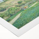 Art deco poster featuring Camille Pissarro's landscape on rolled canvas, with muted earth tones.