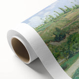 Art deco poster of Camille Pissarro's impressionist scene, soft pastel shades on rolled canvas, ideal for nursery wall art.