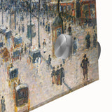 Large abstract wall art by Camille Pissarro in mid-century modernist style, featuring muted earth tones on acrylic glass.