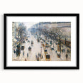 Extra large abstract art print featuring textured, colorful art by Camille Pissarro, in a black frame with mat.