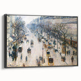 Black and white framed canvas of a vintage landscape painting, ideal for bedroom wall decor.