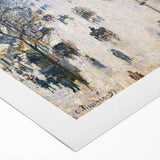 Art deco poster featuring a Camille Pissarro-inspired landscape in soft green and blue tones on rolled canvas.