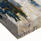 Large art depicting a black and white landscape painting on stretched canvas, ideal for bedroom wall decor.