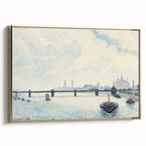 Framed canvas featuring a vintage style landscape painting by Camille Pissarro, with muted earth tones.