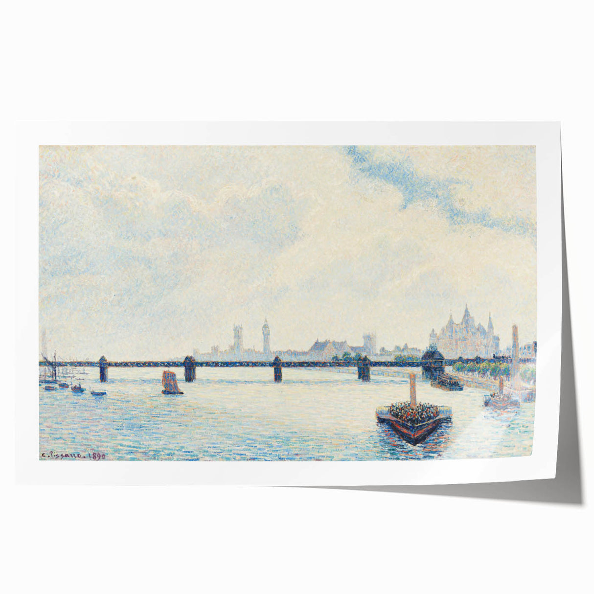 Rolled print of Camille Pissarro's floral art in soft green and yellow tones, suitable for dining room or bathroom decor.
