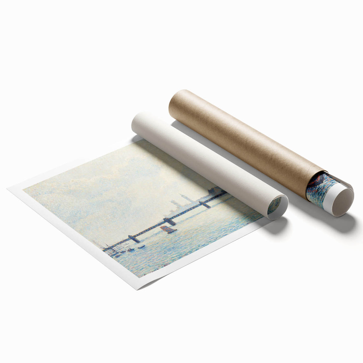 Extra large rolled print of Camille Pissarro's floral artwork in muted green and yellow tones.