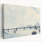 Camille Pissarro-inspired landscape on large stretched canvas, featuring soft earth tones, ideal for kitchen wall art.