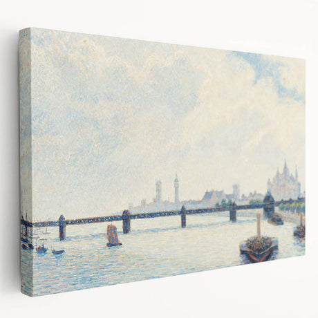 Camille Pissarro-inspired landscape on large stretched canvas, featuring soft earth tones, ideal for kitchen wall art.