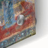 Mid-century modernist acrylic print featuring large abstract shapes in muted earth tones, ideal for dining room art.