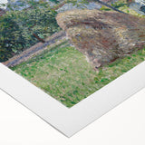 Art deco poster featuring a Camille Pissarro landscape on rolled canvas, with muted earth tones.