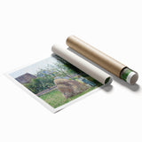 Rolled print of Camille Pissarro’s floral painting in soft green and pink tones.