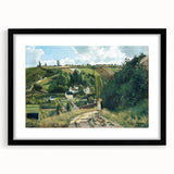 Extra large, colorful abstract art print of a textured scene, framed in black, ideal for living room decor.