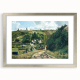 Textured abstract art print of a vibrant cityscape on a silver-framed canvas, ideal for bedroom wall decor.