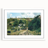 Abstract art print of a white-framed Camille Pissarro painting with pastel shades, ideal for dining room decor.