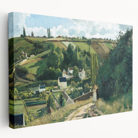 Side view of a large stretched canvas featuring Camille Pissarro's impressionist art, ideal for kitchen wall art.