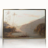 Large art print of Camille Pissarro's landscape, framed in gold acrylic, in mid-century modernist style.