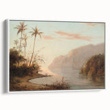 Vintage poster art of a Camille Pissarro painting on framed canvas, featuring colorful art in a black frame.