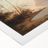 Art deco poster featuring a Camille Pissarro landscape in muted green and blue tones, ideal for dining room wall art.