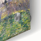 Mid-century modernist art by Camille Pissarro, featuring abstract design in muted earth tones on acrylic glass.