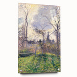 Acrylic print of Camille Pissarro's impressionist artwork in soft earth tones, suitable for bedroom or dining room decor.